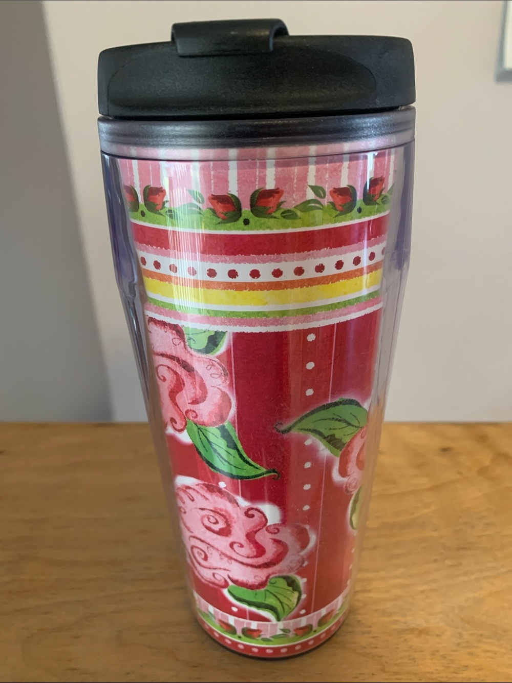 Starbucks 2004 Barista Red Floral Travel Tumbler with Black Lid
